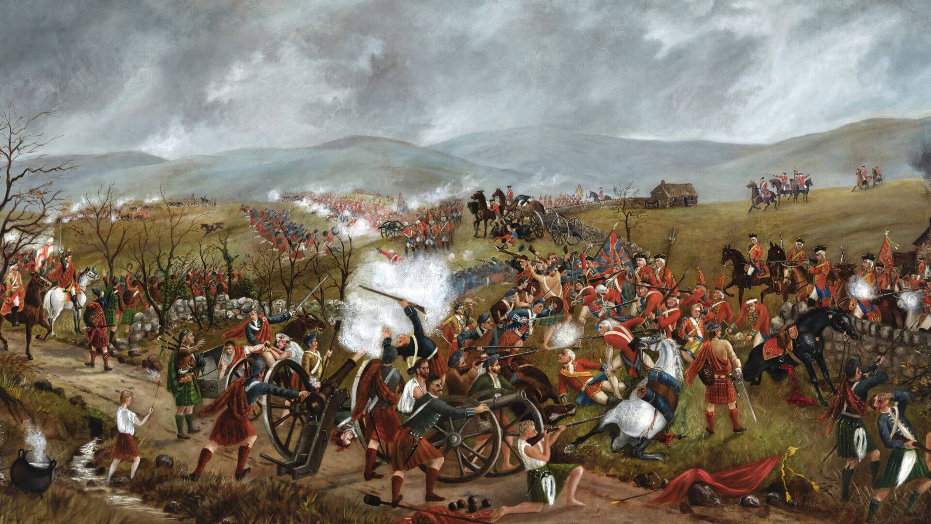 Oil on canvas painting depicting the Battle of Culloden, 1746