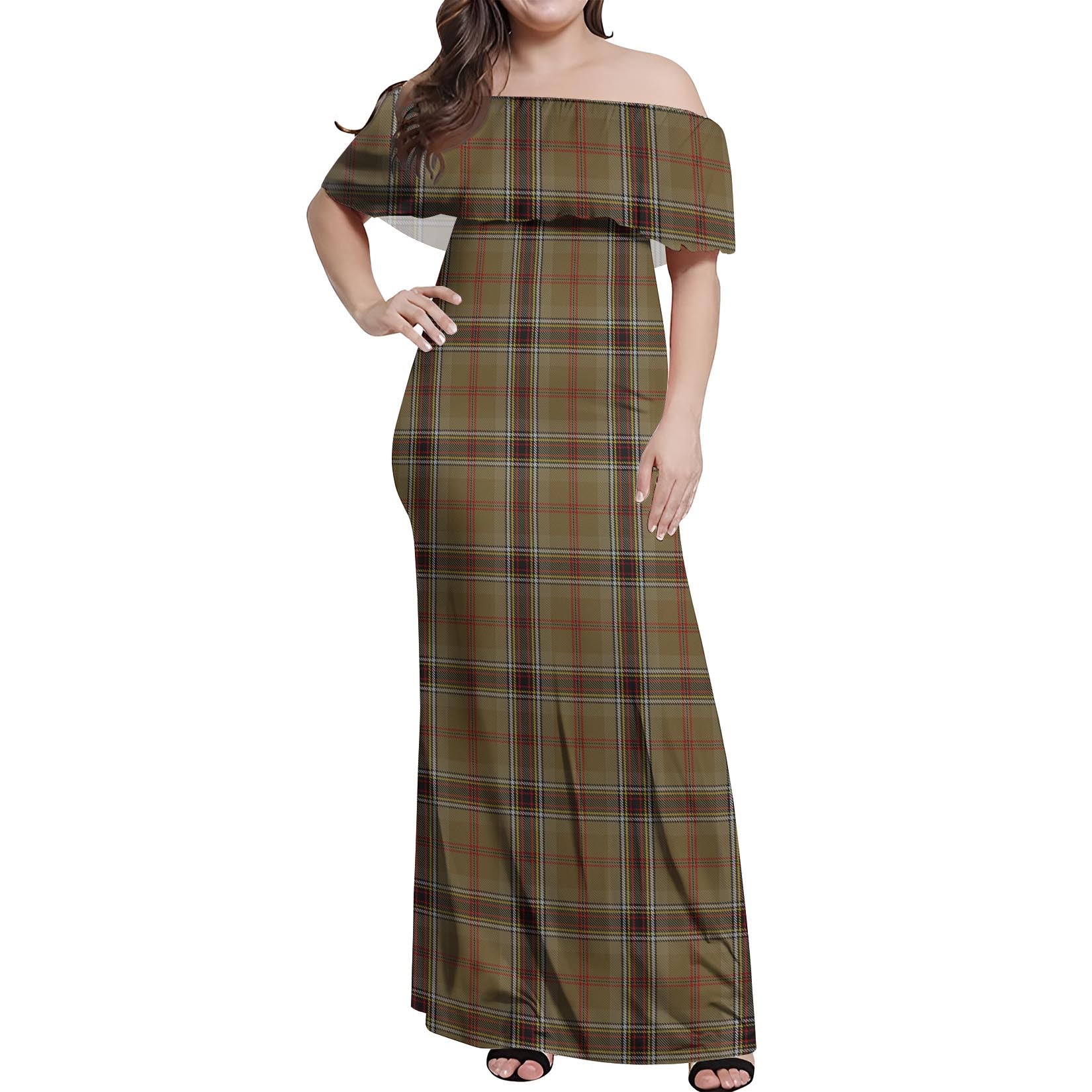 O'Keefe Tartan Off Shoulder Long Dress Women's Dress - Tartan Vibes Clothing