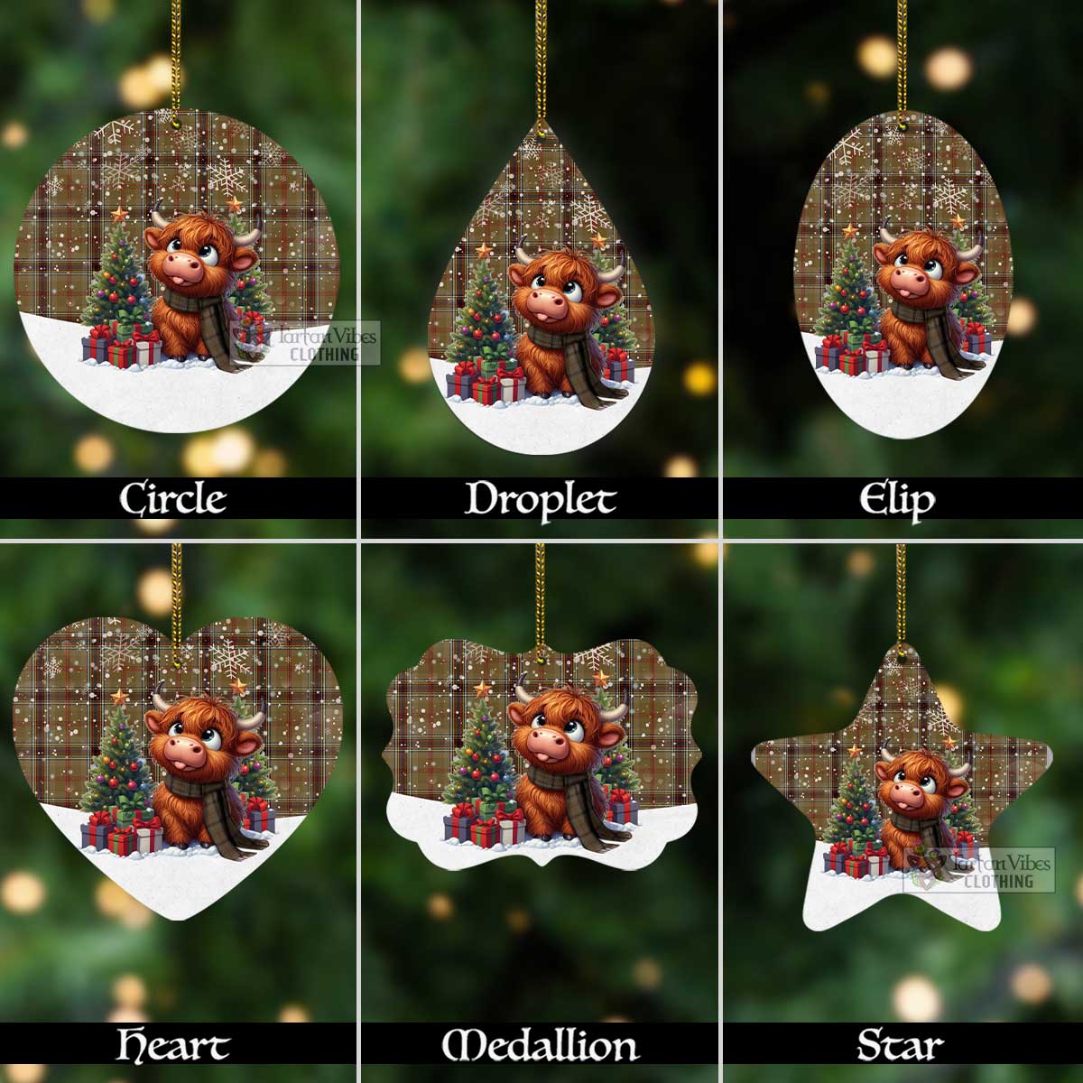 O'Keefe Tartan Christmas Aluminium Ornament with Adorable Highland Coo Aluminium - Tartan Vibes Clothing