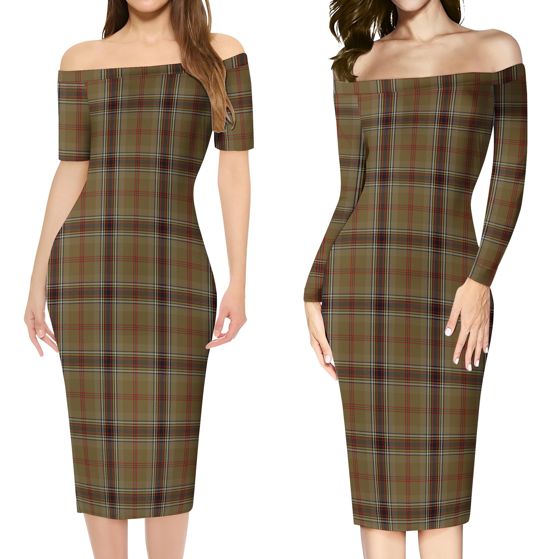 O'Keefe Tartan Off Shoulder Lady Dress Women's Dress - Tartan Vibes Clothing