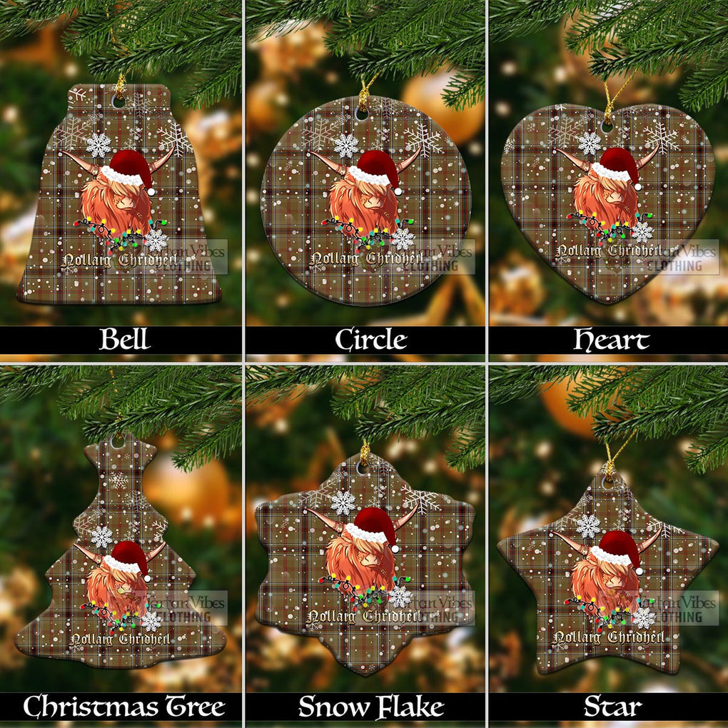O'Keefe Tartan Christmas Ceramic Ornaments with Twinkle Highland Cattle Ceramic - Tartan Vibes Clothing