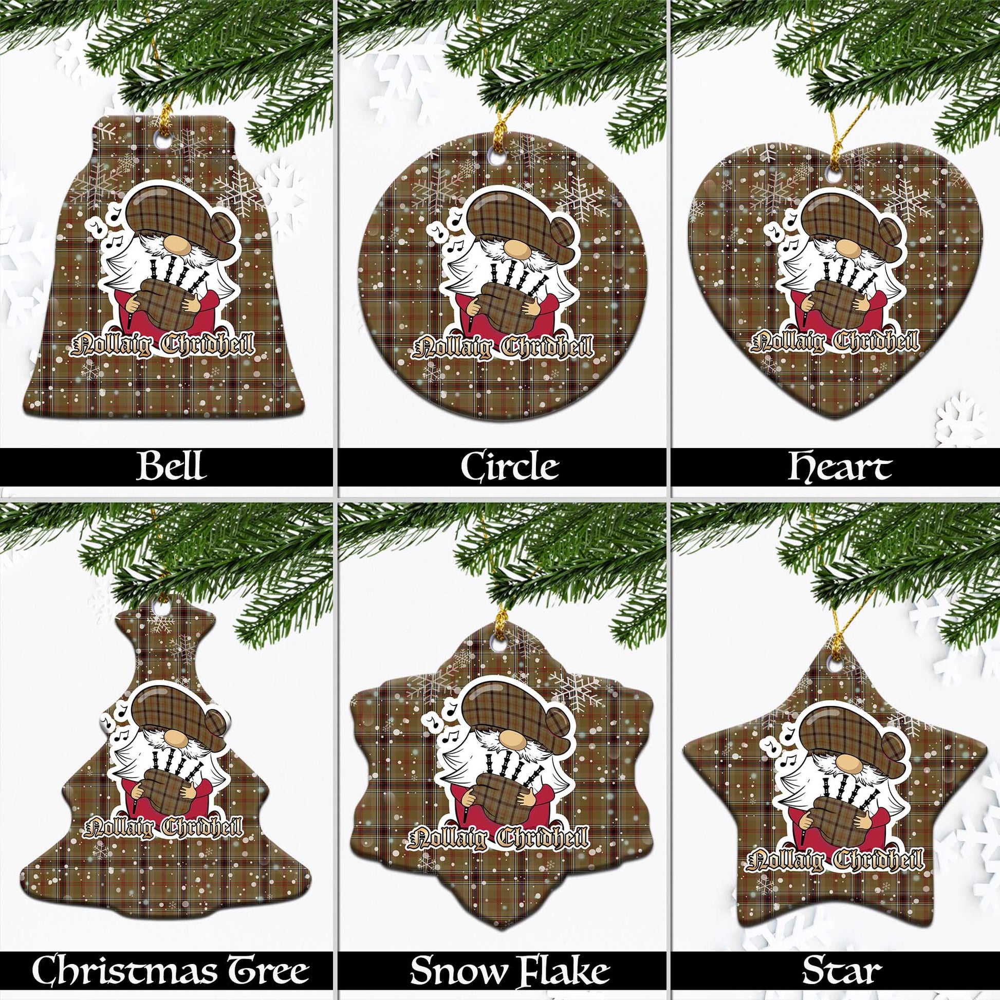 O'Keefe Tartan Christmas Ceramic Ornaments with Scottish Gnome Playing Bagpipes Ceramic - Tartan Vibes Clothing
