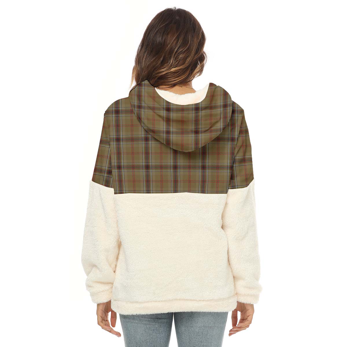 O'Keefe Tartan Half Style Women's Borg Fleece Hoodie with Half Zip - Tartan Vibes Clothing