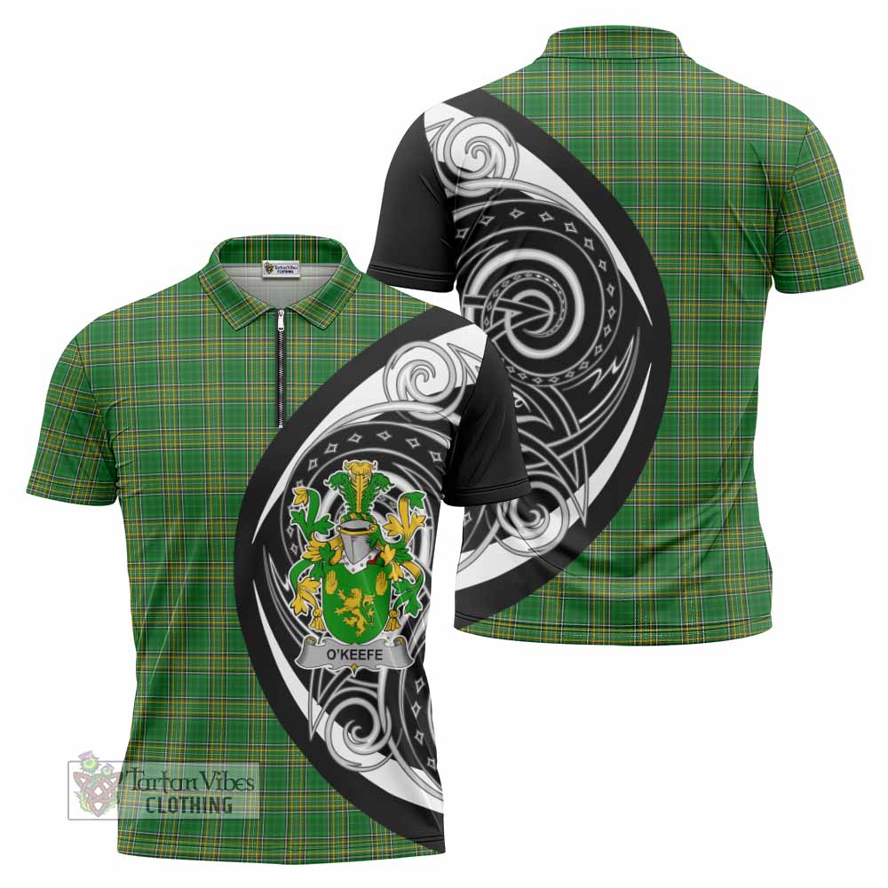 Tartan Vibes Clothing O'Keefe Irish Clan Zipper Polo Shirt Celtic Circle Style