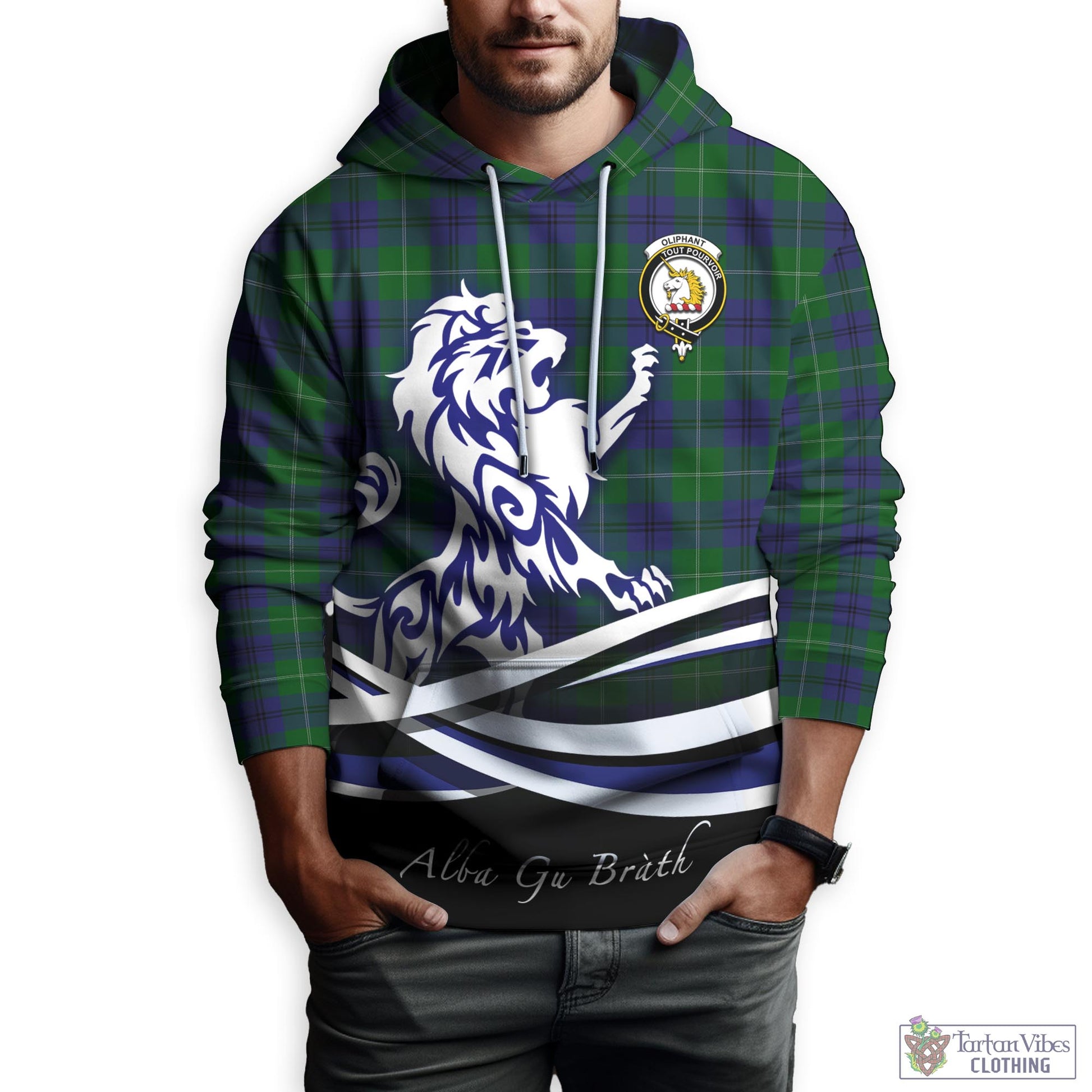 Oliphant Tartan Hoodie with Alba Gu Brath Regal Lion Emblem Zip Hoodie - Tartan Vibes Clothing