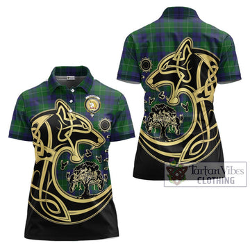 Oliphant Tartan Women's Polo Shirt with Family Crest Celtic Wolf Style Women - Tartan Vibes Clothing