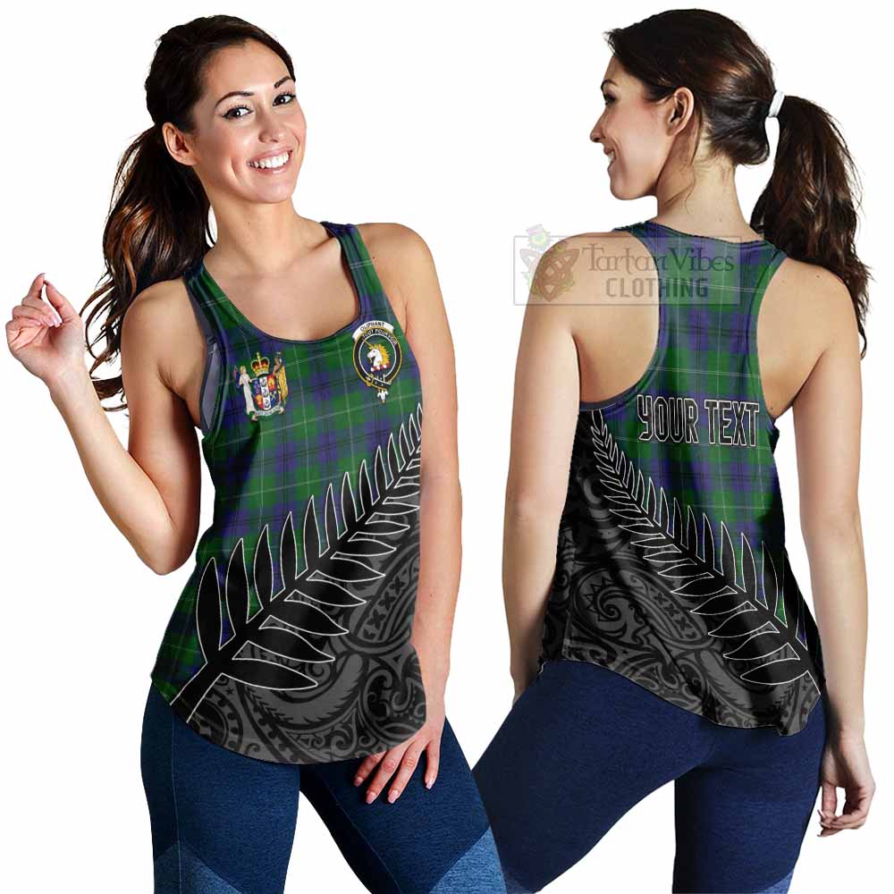 Oliphant Crest Tartan Women's Racerback Tanks with New Zealand Silver Fern Half Style 4XL - Tartan Vibes Clothing