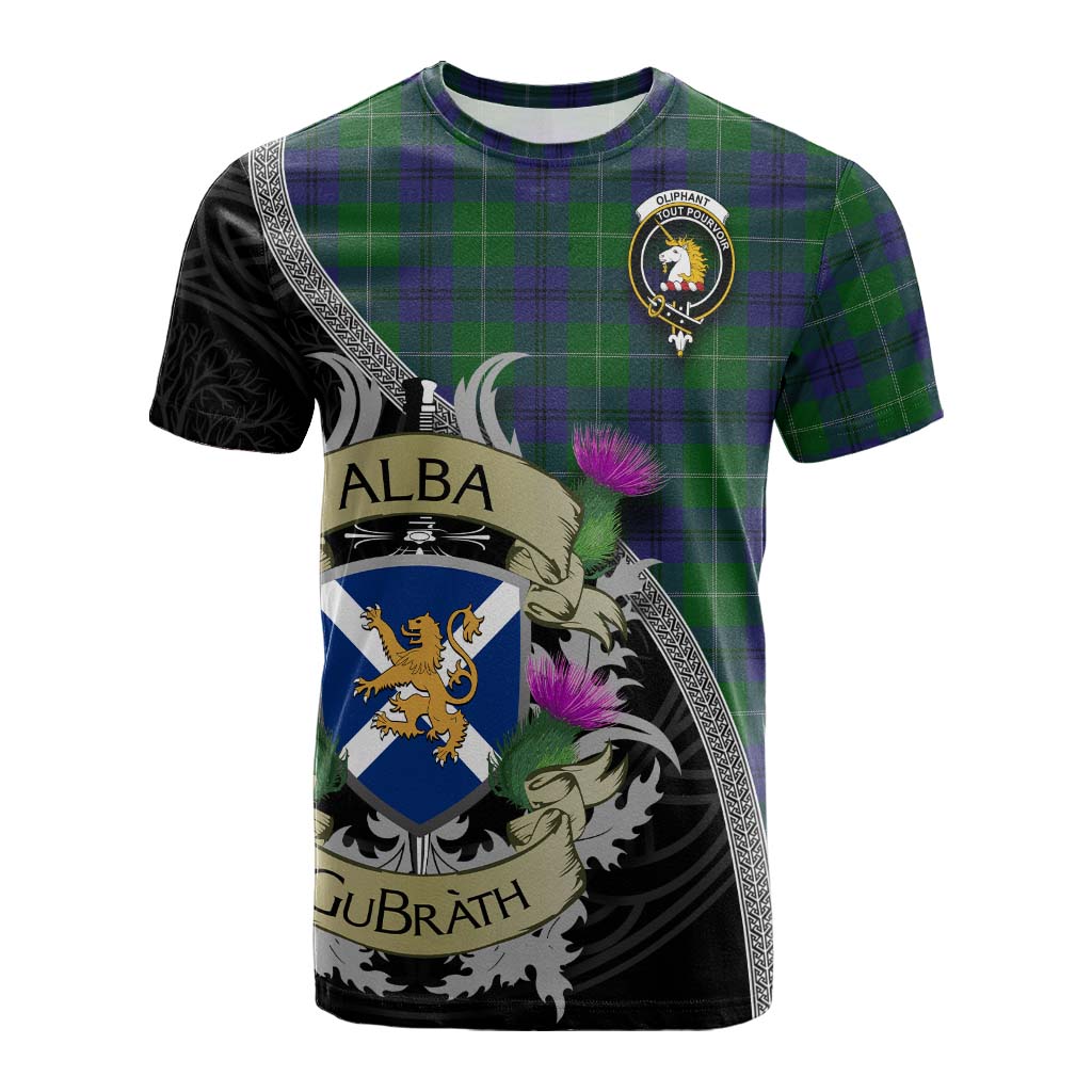 Oliphant Tartan Family Crest Cotton T-shirt Lion Rampant Royal Thistle Shield Celtic Inspired Kid's Shirt - Tartan Vibes Clothing
