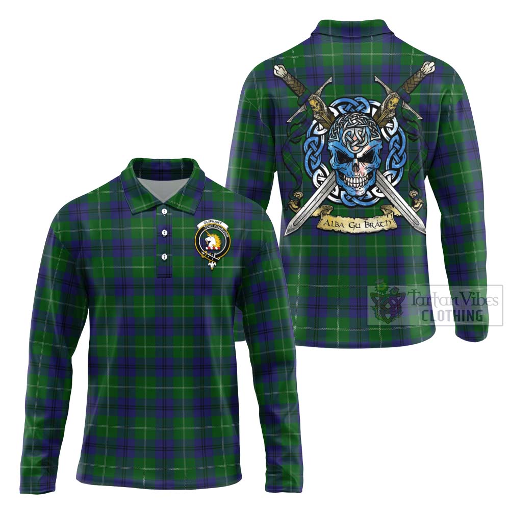 Oliphant Tartan Long Sleeve Polo Shirt with Family Crest Celtic Skull Style Unisex - Tartan Vibes Clothing