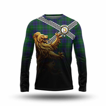 Oliphant Crest Tartan Long Sleeve T-Shirt with Golden Lion Emblem Celtic Style Unisex - Tartan Vibes Clothing