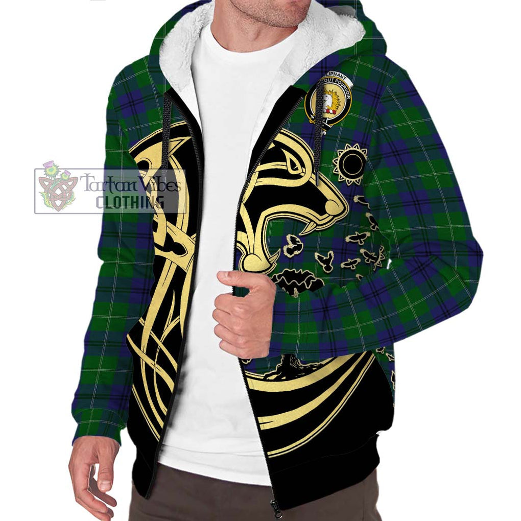 Oliphant Tartan Sherpa Hoodie with Family Crest Celtic Wolf Style Unisex S - Tartan Vibes Clothing