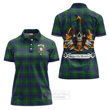 Oliphant Tartan Women's Polo Shirt with Family Crest and Bearded Skull Holding Bottles of Whiskey Women - Tartan Vibes Clothing