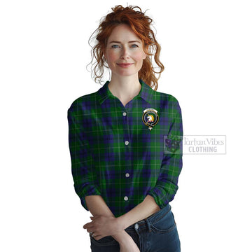 Oliphant Tartan Women's Casual Shirt with Family Crest and Bearded Skull Holding Bottles of Whiskey Female - Tartan Vibes Clothing
