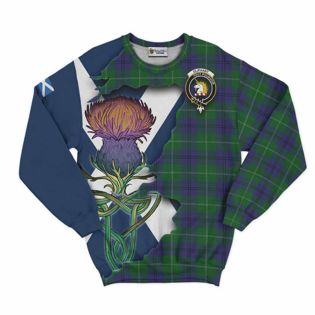 Tartan Vibes Clothing Oliphant Tartan Family Crest Sweatshirt Scottish Thistle Celtic Inspired