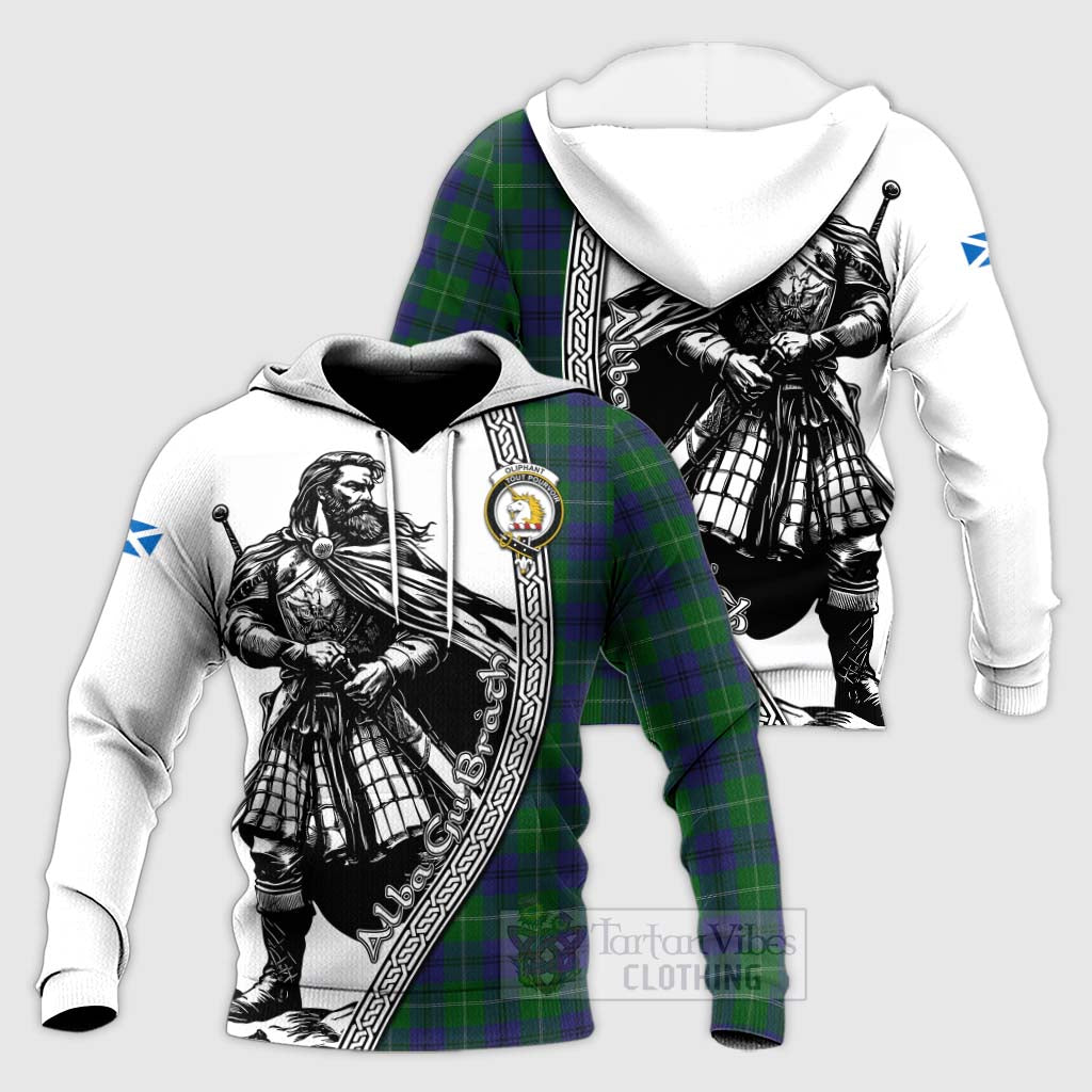 Oliphant Tartan Clan Crest Knitted Hoodie with Highlander Warrior Celtic Style Unisex Knitted Pullover Hoodie - Tartan Vibes Clothing
