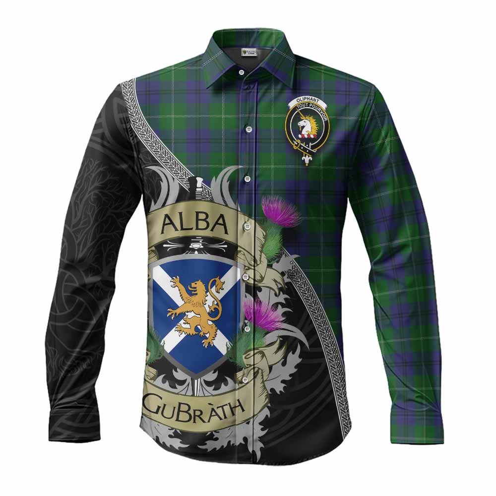 Oliphant Tartan Family Crest Long Sleeve Button Shirt Lion Rampant Royal Thistle Shield Celtic Inspired Men's Shirt S - Tartan Vibes Clothing