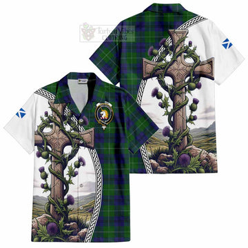 Oliphant Tartan Hawaiian Shirt with Family Crest and St. Andrew's Cross Accented by Thistle Vines Kid - Tartan Vibes Clothing