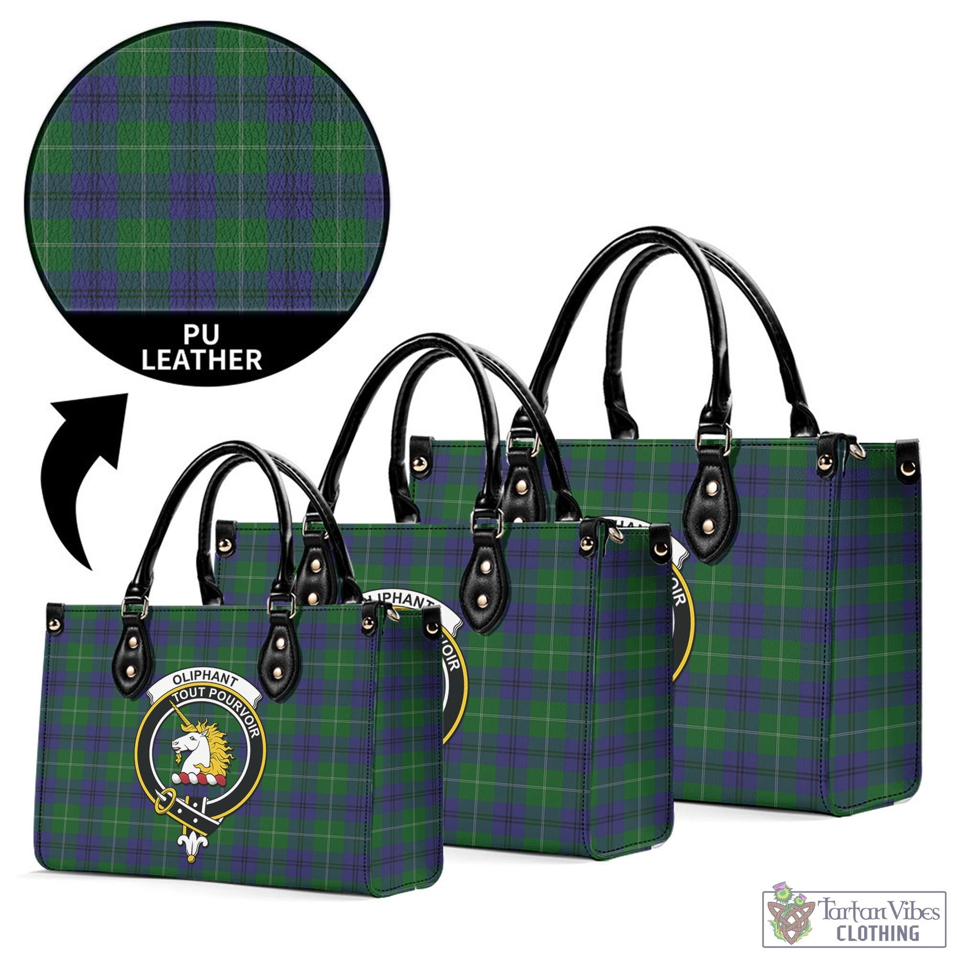 Oliphant Tartan Luxury Leather Handbags with Family Crest L - Tartan Vibes Clothing