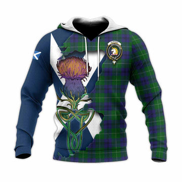 Tartan Vibes Clothing Oliphant Tartan Family Crest Knitted Hoodie Scottish Thistle Celtic Inspired