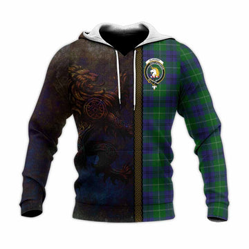 Tartan Vibes Clothing Oliphant Tartan Family Crest Knitted Hoodie Alba Gu Brath Be Brave Lion Ancient Style