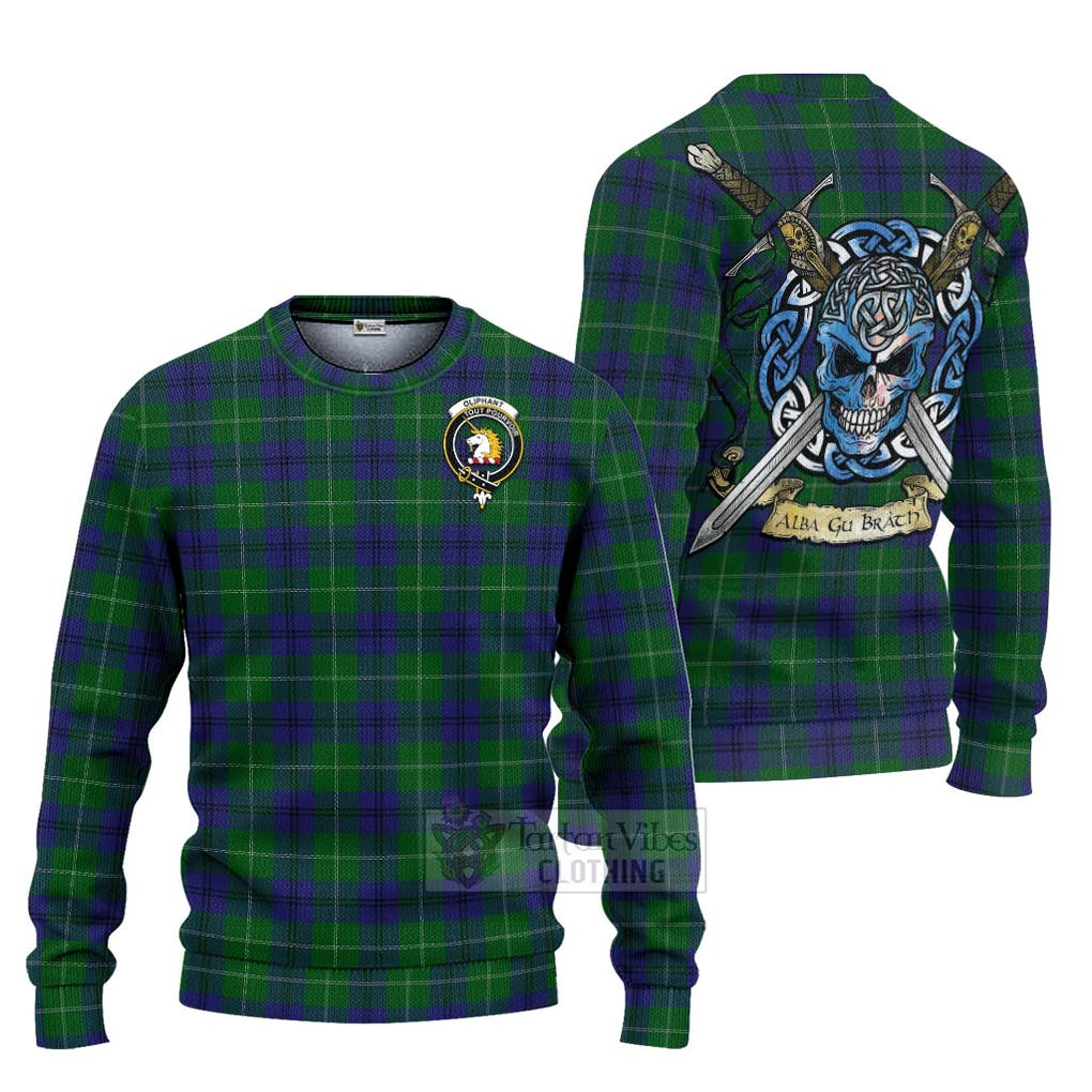 Oliphant Tartan Ugly Sweater with Family Crest Celtic Skull Style Unisex - Tartan Vibes Clothing