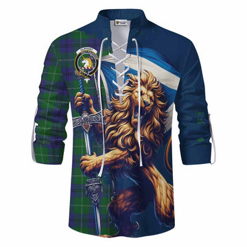 Oliphant Tartan Family Crest Ghillie Kilt Shirt with Scottish Majestic Lion Men - Tartan Vibes Clothing