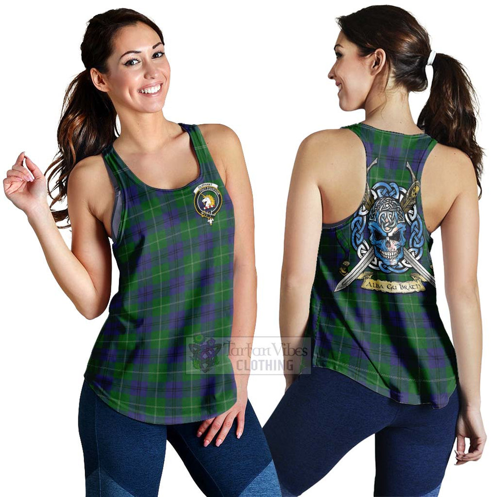 Oliphant Tartan Women's Racerback Tanks with Family Crest Celtic Skull Style 4XL - Tartan Vibes Clothing