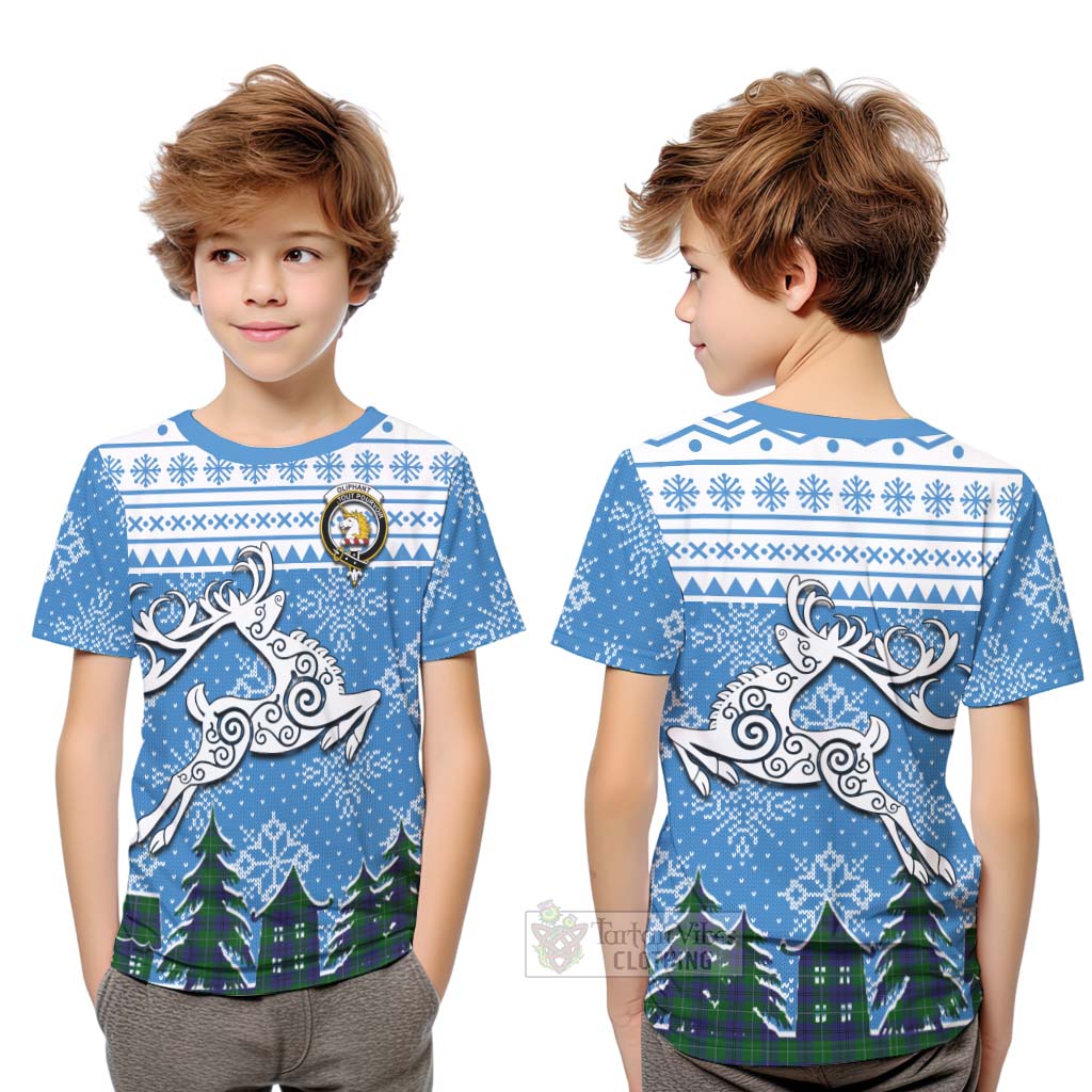 Oliphant Clan Christmas Kid T-Shirt Celtic Reindeer Style Youth XL Size14 - Tartan Vibes Clothing