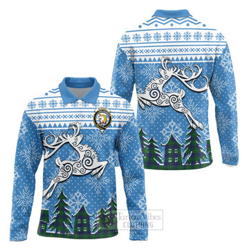 Oliphant Clan Christmas Long Sleeve Polo Shirt Celtic Reindeer Style Unisex - Tartan Vibes Clothing
