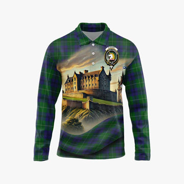 Oliphant Tartan Family Crest Long Sleeve Polo Shirt with Scottish Ancient Castle Style Unisex - Tartan Vibes Clothing