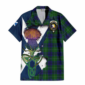 Tartan Vibes Clothing Oliphant Tartan Family Crest Short Sleeve Button Shirt Scottish Thistle Celtic Inspired