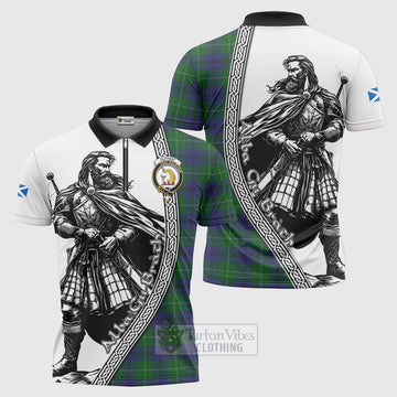 Oliphant Tartan Clan Crest Zipper Polo Shirt with Highlander Warrior Celtic Style Unisex - Tartan Vibes Clothing