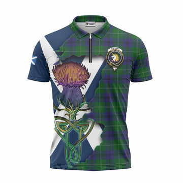 Tartan Vibes Clothing Oliphant Tartan Family Crest Zipper Polo Shirt Scottish Thistle Celtic Inspired