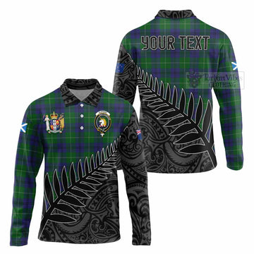 Oliphant Crest Tartan Long Sleeve Polo Shirt with New Zealand Silver Fern Half Style Unisex - Tartan Vibes Clothing