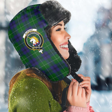 Oliphant Tartan Winter Trapper Hat with Family Crest