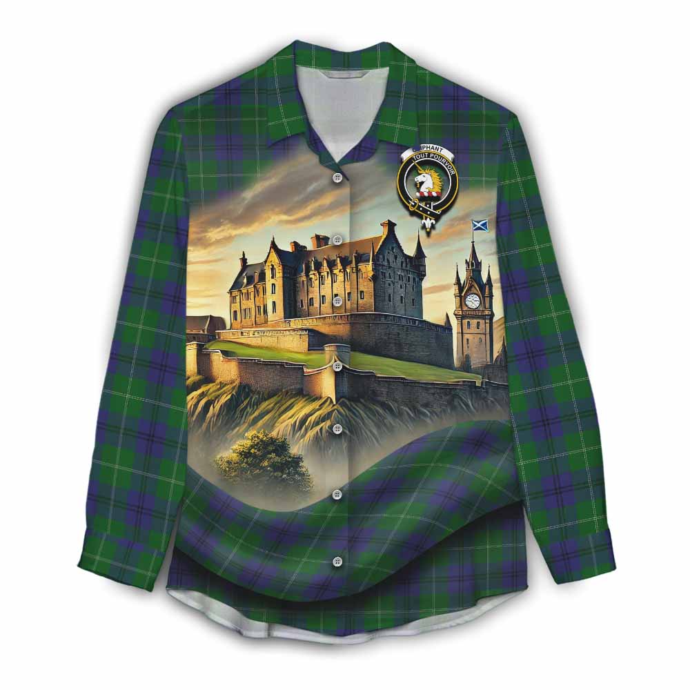 Oliphant Tartan Family Crest Women's Casual Shirt with Scottish Ancient Castle Style Female - Tartan Vibes Clothing