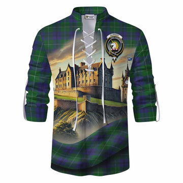 Oliphant Tartan Family Crest Ghillie Kilt Shirt with Scottish Ancient Castle Style Men - Tartan Vibes Clothing
