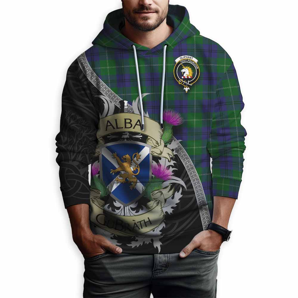 Oliphant Tartan Family Crest Hoodie Lion Rampant Royal Thistle Shield Celtic Inspired Pullover Hoodie - Tartan Vibes Clothing