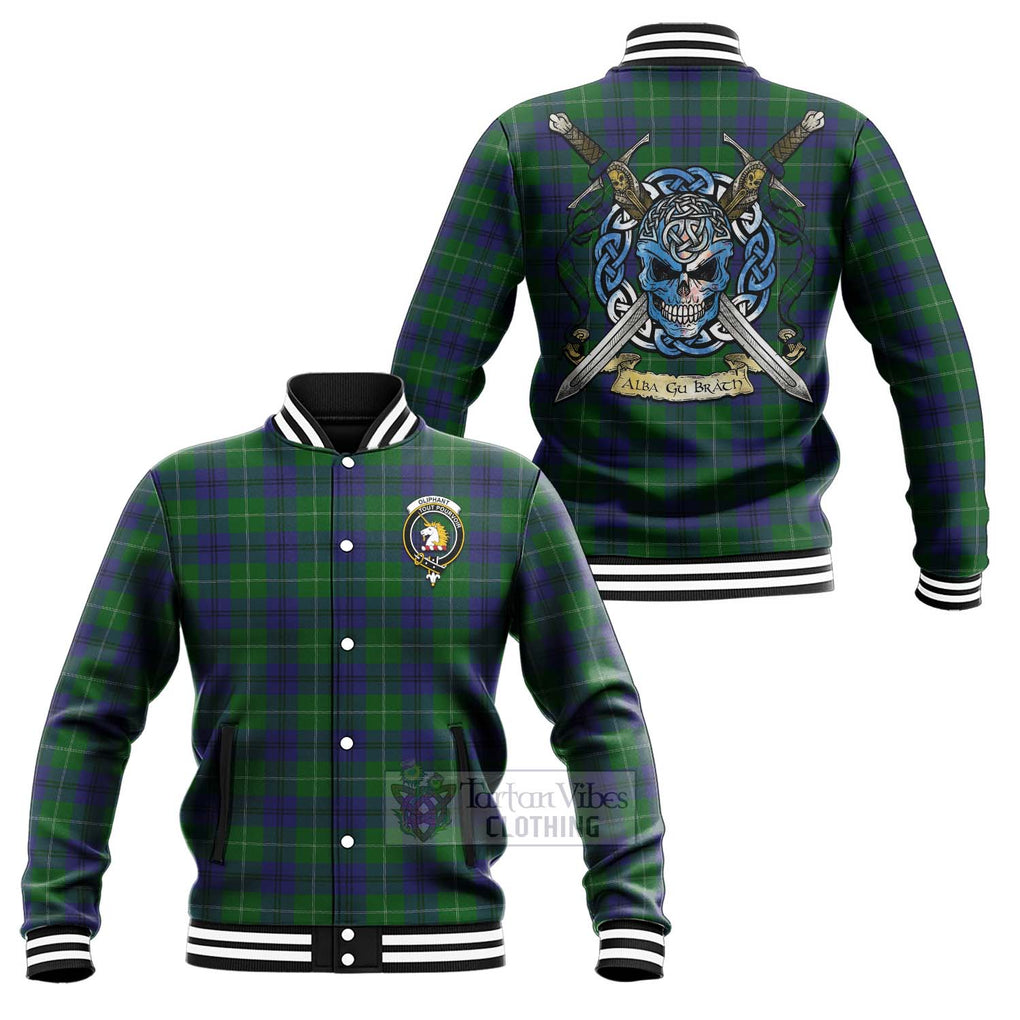 Oliphant Tartan Baseball Jacket with Family Crest Celtic Skull Style Unisex - Tartan Vibes Clothing