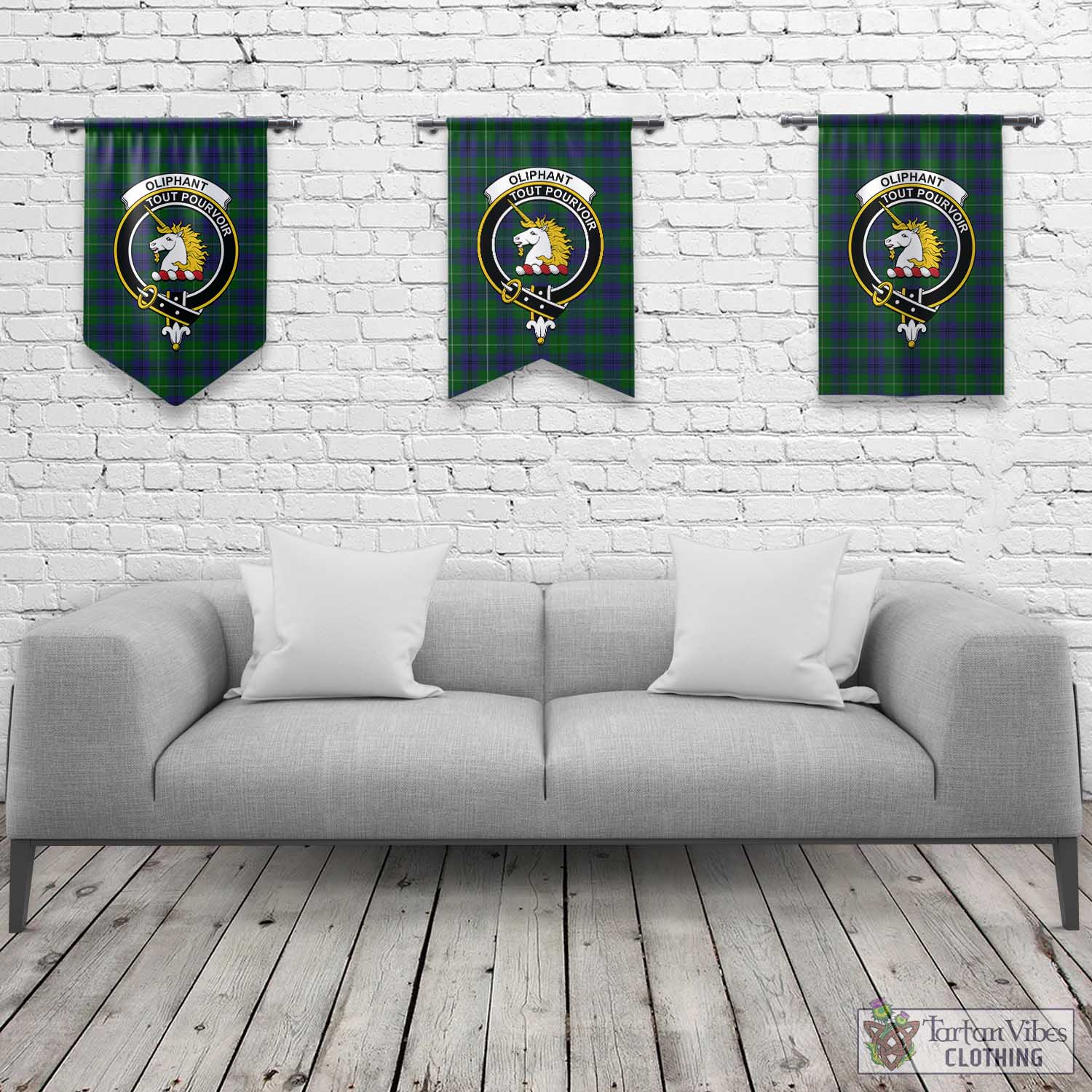 Oliphant Tartan Gonfalon, Tartan Banner with Family Crest Rectangle - Tartan Vibes Clothing