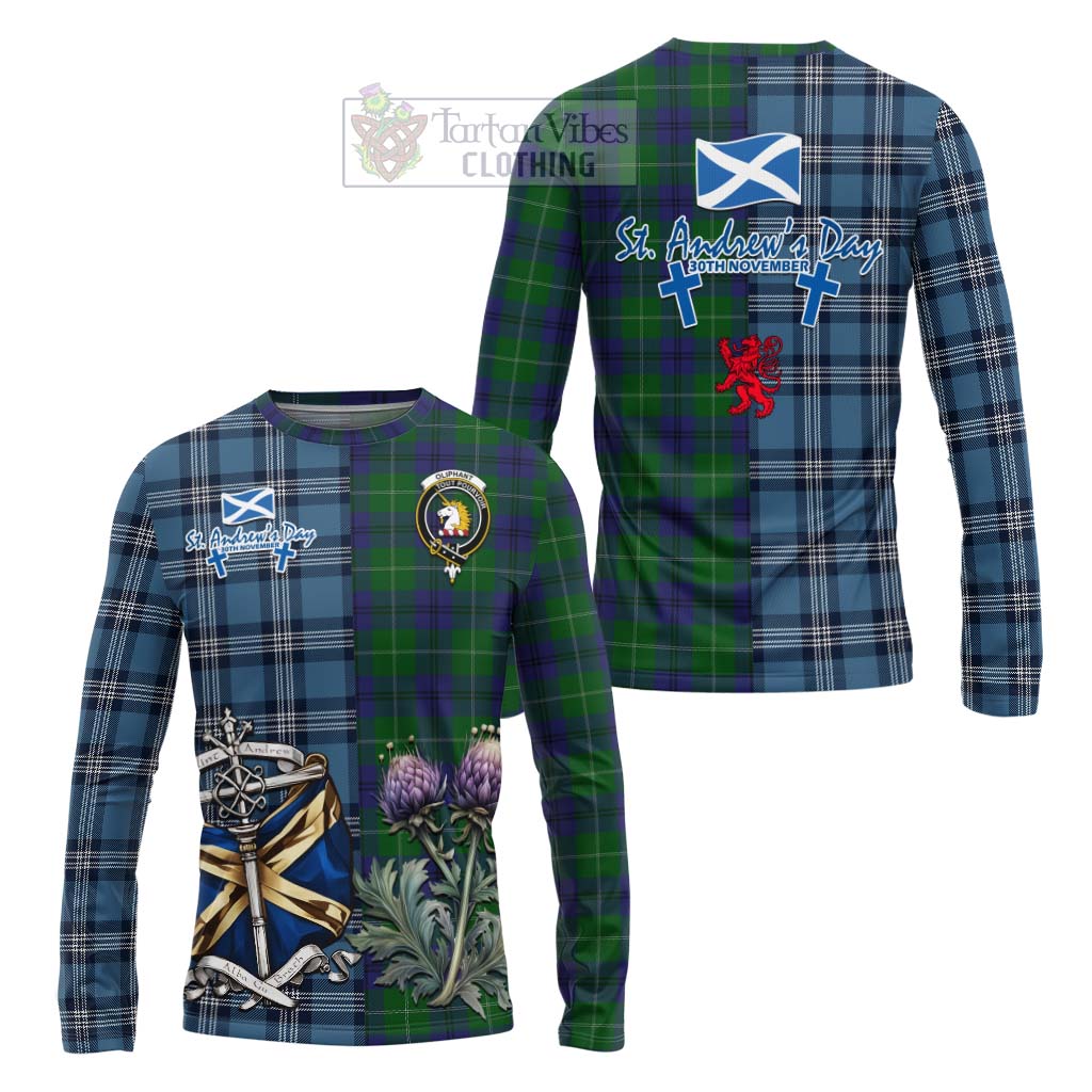 Oliphant Tartan Long Sleeve T-Shirt Happy St. Andrew's Day Half Tartan Style Unisex - Tartan Vibes Clothing