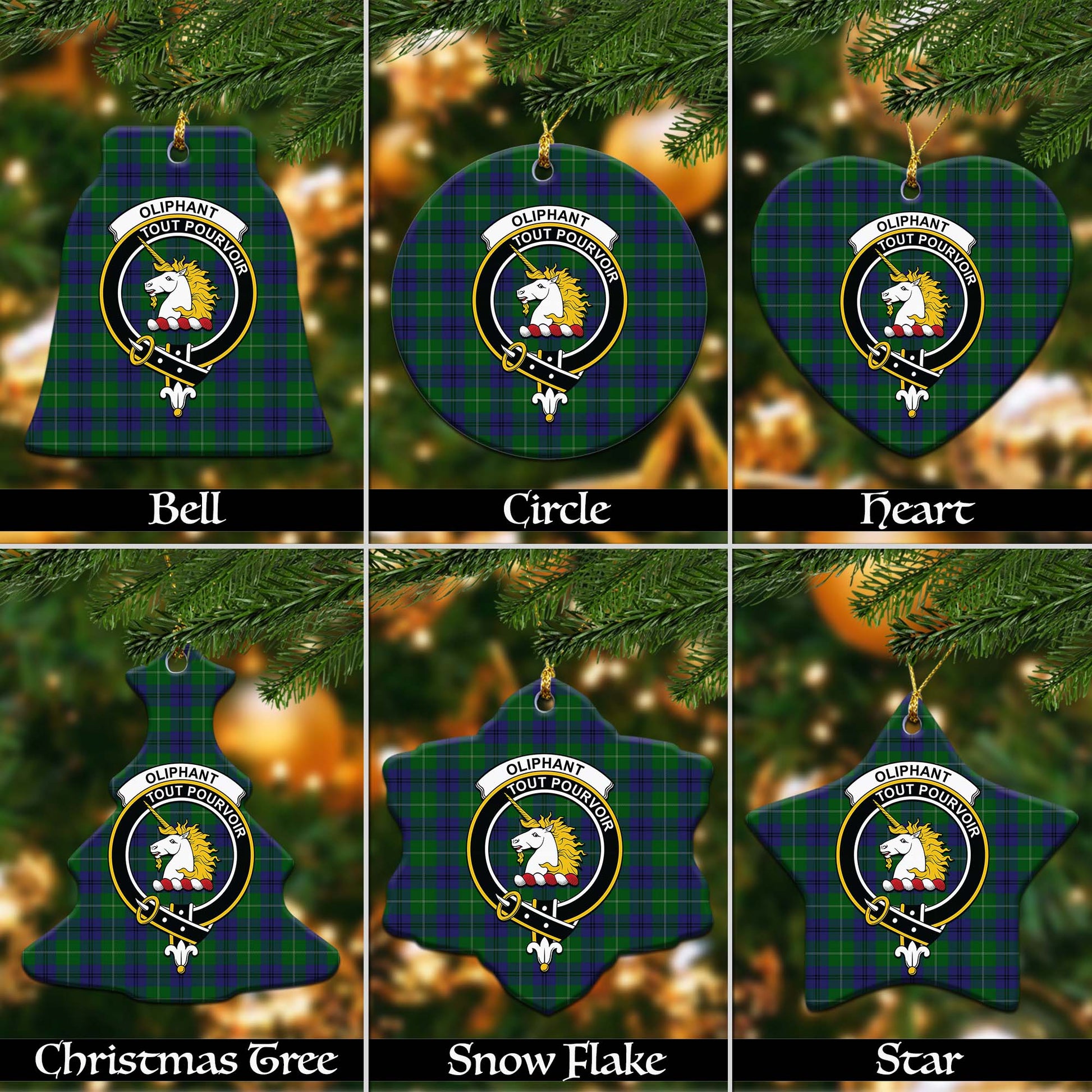 Oliphant Tartan Christmas Ceramic Ornaments with Family Crest Ceramic - Tartan Vibes Clothing