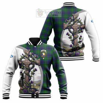 Oliphant Tartan Baseball Jacket with Family Crest and St. Andrew's Cross Accented by Thistle Vines Unisex - Tartan Vibes Clothing
