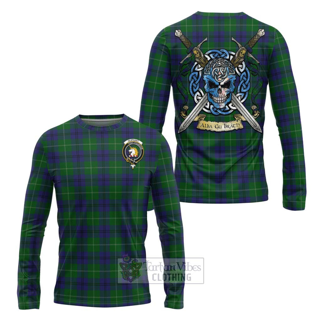 Oliphant Tartan Long Sleeve T-Shirt with Family Crest Celtic Skull Style Unisex - Tartan Vibes Clothing