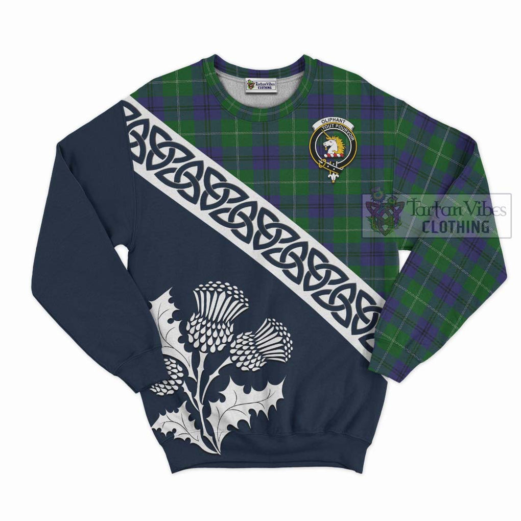 Oliphant Tartan Sweatshirt Featuring Thistle and Scotland Map Unisex - Tartan Vibes Clothing