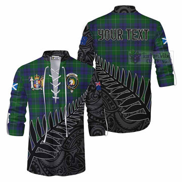 Oliphant Crest Tartan Ghillie Kilt Shirt with New Zealand Silver Fern Half Style Men - Tartan Vibes Clothing