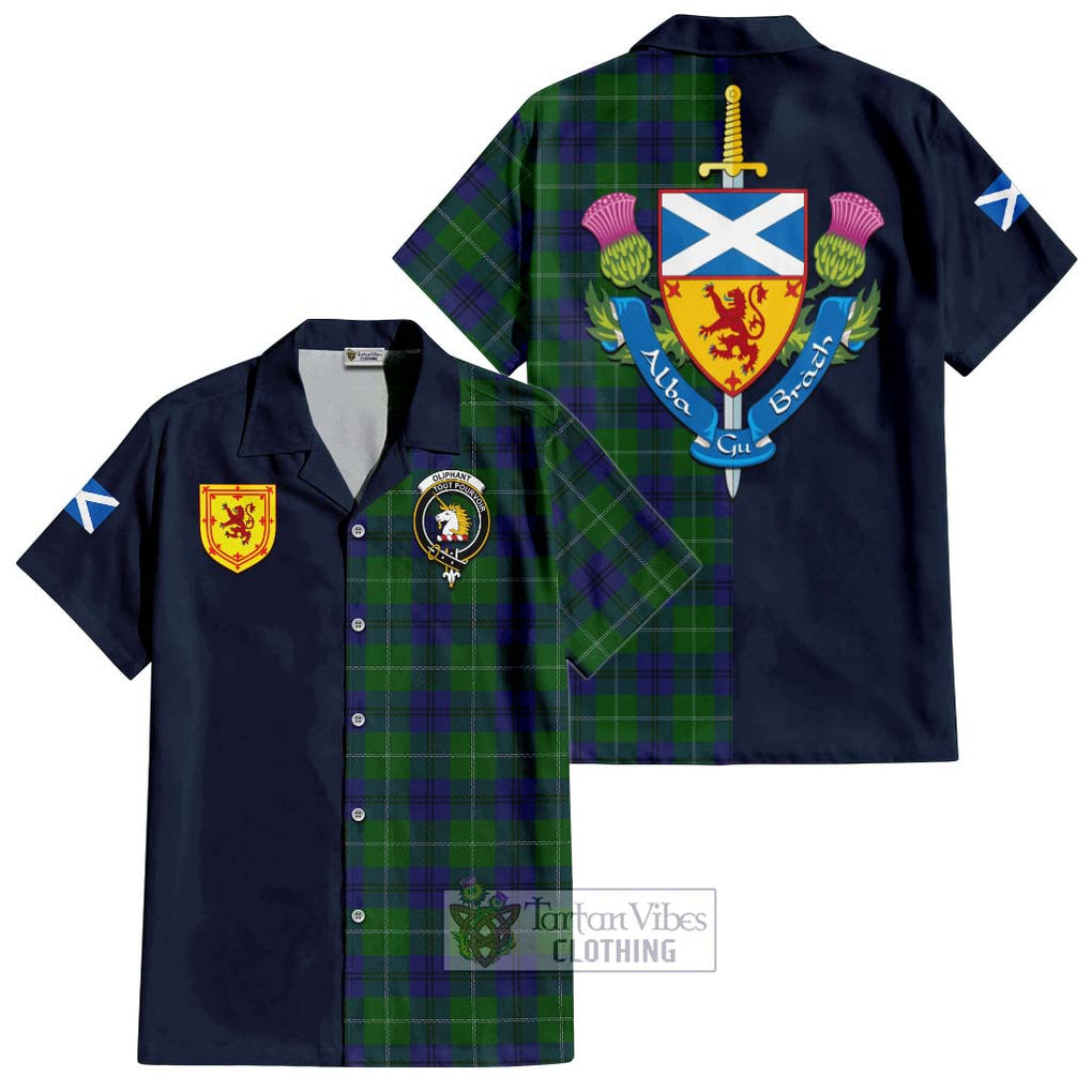 Oliphant Tartan Hawaiian Shirt Alba with Scottish Lion Royal Arm Half Style Kid - Tartan Vibes Clothing