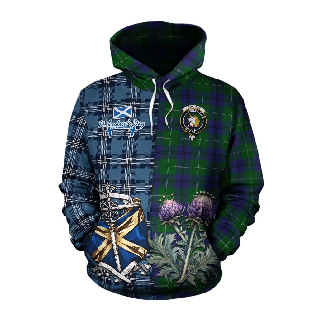 Oliphant Tartan Cotton Hoodie Happy St. Andrew's Day Half Tartan Style Pullover Hoodie XS - Tartan Vibes Clothing