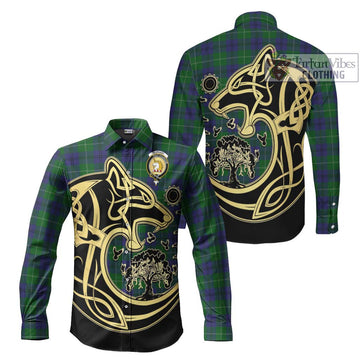 Oliphant Tartan Long Sleeve Button Shirt with Family Crest Celtic Wolf Style Men's Shirt S - Tartan Vibes Clothing