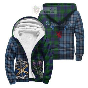 Oliphant Tartan Sherpa Hoodie Happy St. Andrew's Day Half Tartan Style Unisex S - Tartan Vibes Clothing